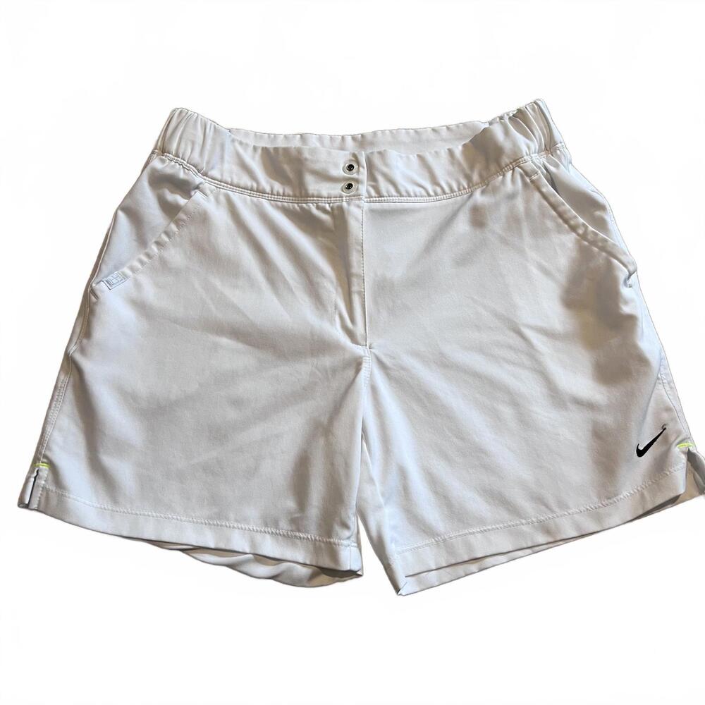 Nike White Athletic Shorts with Black Swoosh